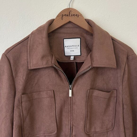 Bagatelle Jacket Womens Large Mink Brown Faux Suede Zip Front Cropped Coat L - Picture 3 of 8